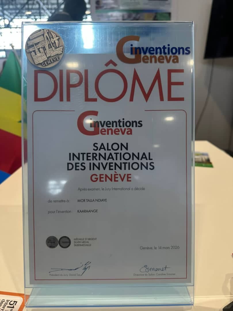Diplôme original du Salon International des Inventions de Genève délivré à Pape Djibril SÉNE